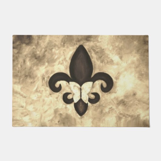 Sepia Butterfleur | Tan Butterfly op Fleur de Lis Deurmat (Voorkant)