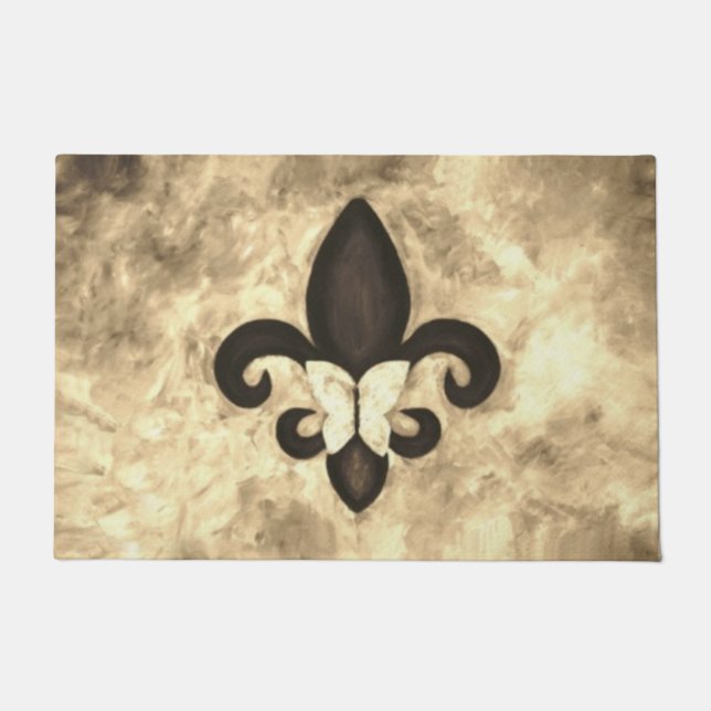 Sepia Butterfleur | Tan Butterfly op Fleur de Lis Deurmat (Voorkant)