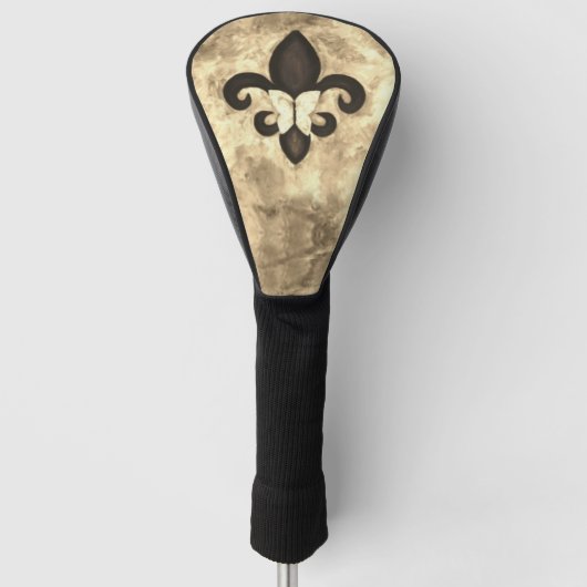 Sepia Butterfleur | Tan Butterfly op Fleur de Lis Golfheadcover (Voorkant)