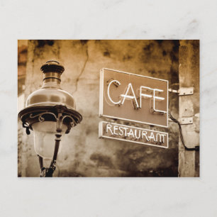 Sepia cafe bord, Parijs, Frankrijk Briefkaart