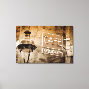 Sepia cafe bord, Parijs, Frankrijk Canvas Afdruk