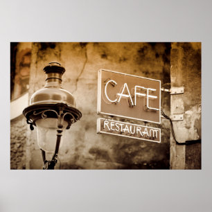 Sepia cafe sign, Parijs, Frankrijk Poster