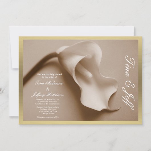 sepia calla lily bruiloft nodiggilt edge kaart (Voorkant)