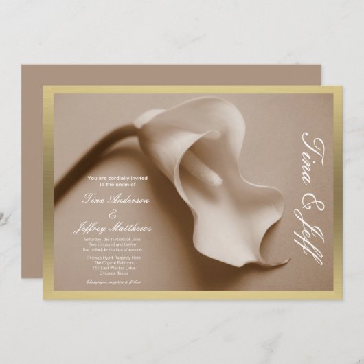 sepia calla lily bruiloft nodiggilt edge kaart (Voorkant / Achterkant)