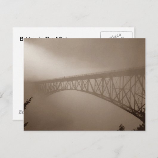 Sepia Carte Postale Bridge Disapts Mist Voyage (Devant / Derrière)