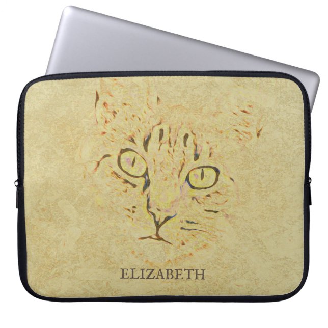 Sepia Cat Face Laptop Sleeve (Voorkant)