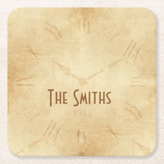 Sepia Clock Face Steampunk Vierkante Kartonnen Onderzetter (Voorkant)
