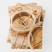  Sepia Compass Map ontkoppeling van ontkoppeling Inpakpapier Vel (In situ)
