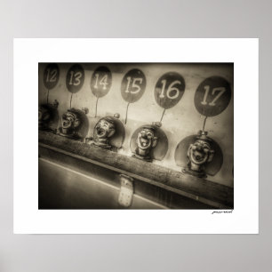Sepia County Fair Clown Water Game Poster Print