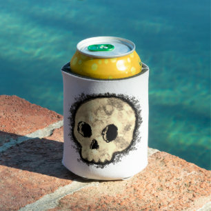 Sepia Dotted Halftone Skull Waterverf Blikjeskoeler