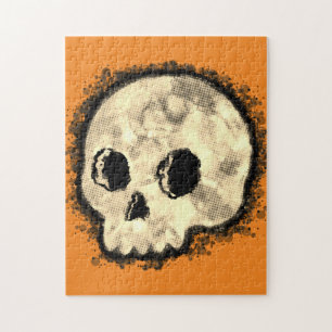 Sepia Dotted Halftone Skull Waterverf Legpuzzel
