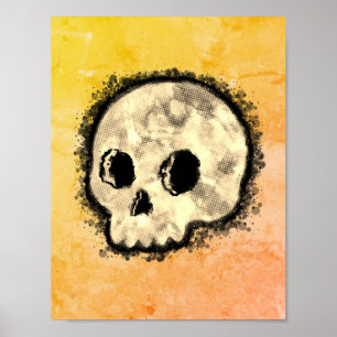 Sepia Dotted Halftone Skull Waterverf Poster