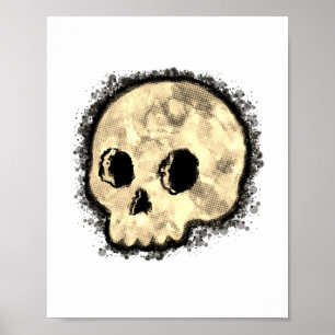 Sepia Dotted Halftone Skull Waterverf Poster