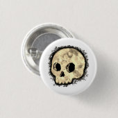 Sepia Dotted Halftone Skull Waterverf Ronde Button 3,2 Cm (Voorkant /achterkant)
