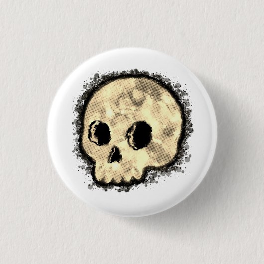 Sepia Dotted Halftone Skull Waterverf Ronde Button 3,2 Cm (Voorkant)