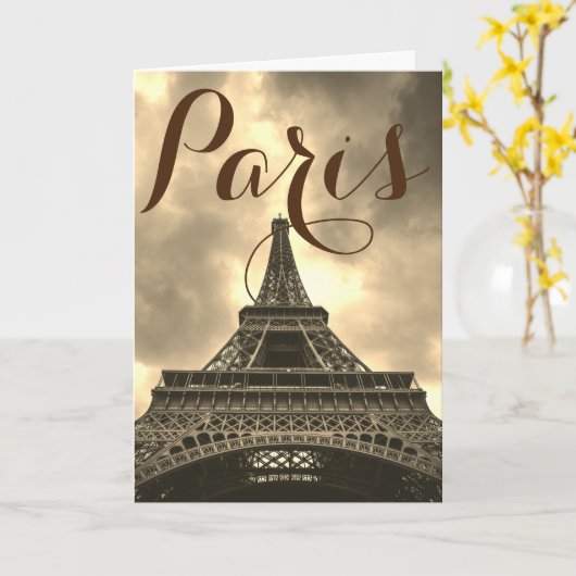 Sepia Eiffel Tower Paris Frankrijk Kaart (Gele Bloem)