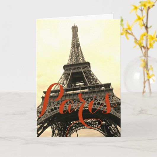 Sepia Eiffel Tower Paris  Historisch Kaart (Gele Bloem)