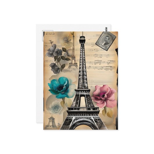 Sepia Eiffeltoren Briefkaart (Voorkant / Achterkant in situ)