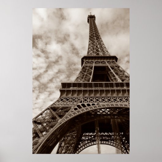 Sepia Eiffeltoren Parijs Romance Stad Poster (Voorkant)