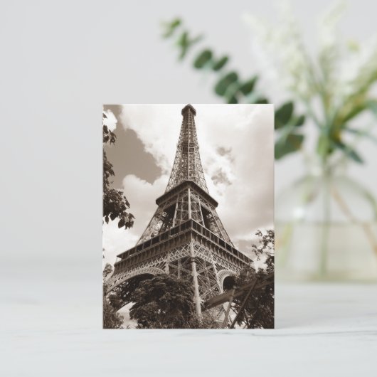 Sepia Eiffeltoren Romance Parijs Europa Briefkaart (Staand voorkant)