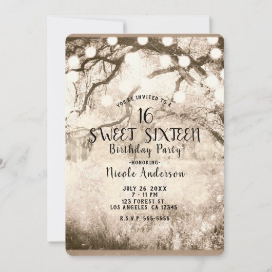  Sepia Enchanted Forest Lights Sweet 16 Kaart (Voorkant)