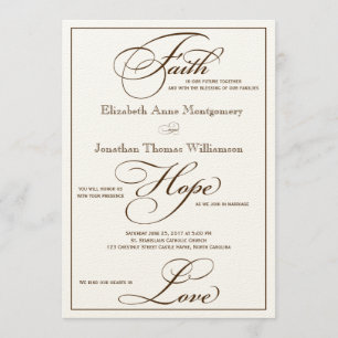 Sepia Faith Hope Love Script Faire-part de mariage