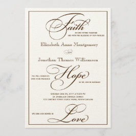 Sepia Faith Hope Love Script Weddenschap Uitnodigi Kaart