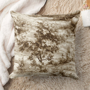 Sepia Farmhouse Pompoen Toile Oogst Patroon Kussen
