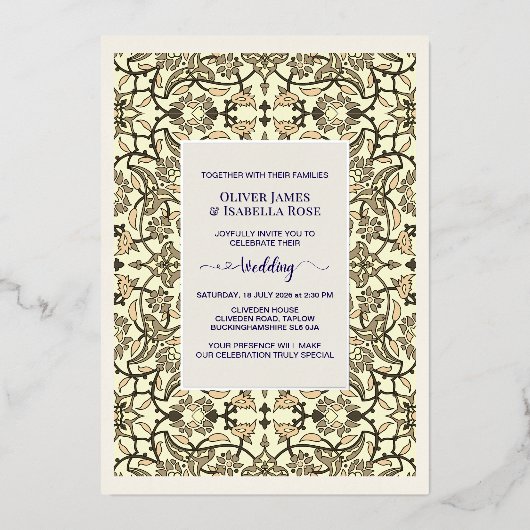 Sepia Floral Arabesque Faire-part de mariage - Foi (Recto)