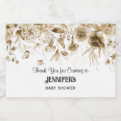 Sepia Floral Drop, Baby shower Dank je wel, Sparkling Wijnetiket (Enkel label)