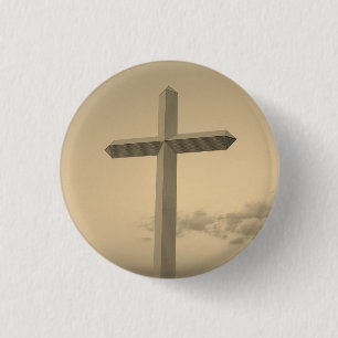Sepia foto reus Christelijk kruis  Ronde Button 3,2 Cm