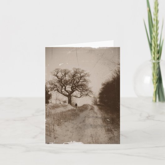 Sepia foto van sfeervolle kerstsneeuwscène feestdagen kaart (Voorkant)