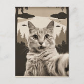 Sepia Funny Kat en UFO's Briefkaart (Voorkant)