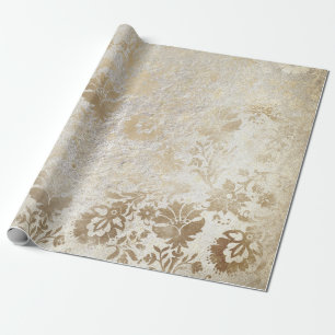 Sepia Gold Floral Cottage Grungy Damask Antonietta Cadeaupapier