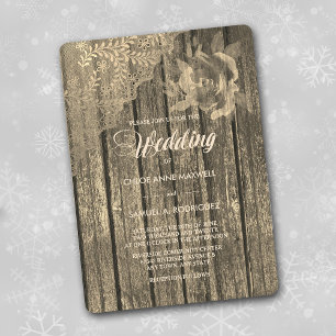 Sepia Gold Wood Lace en Roos Wedding Invitation Kaart