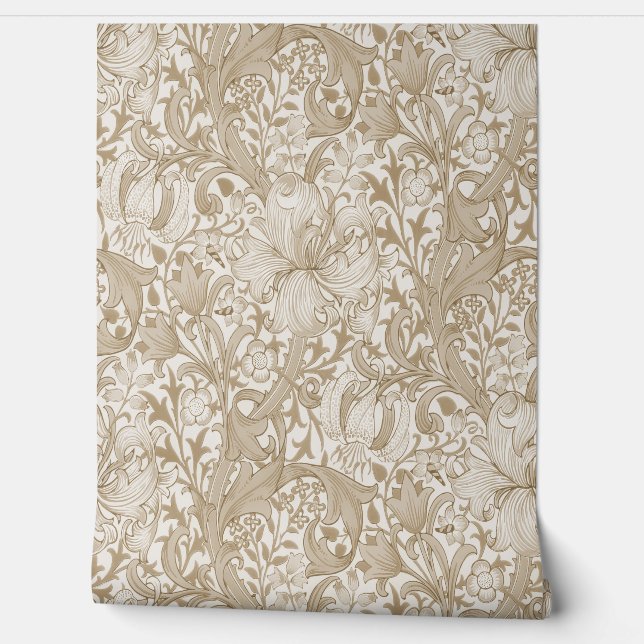 Sepia Golden Lilies Peel & Stick William Morris Behang (Afrollen)