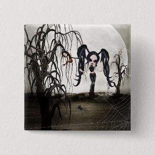 Sepia Gothic Girl Vierkante Button 5,1 Cm