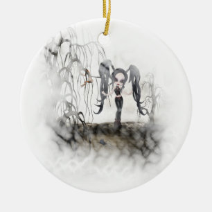 Sepia Gothic Girl Vignette Keramisch Ornament