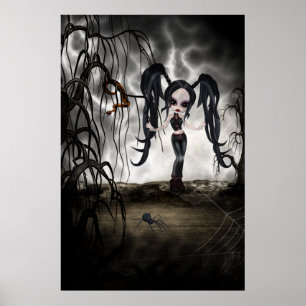 Sepia Gothic Girl Vignette Poster