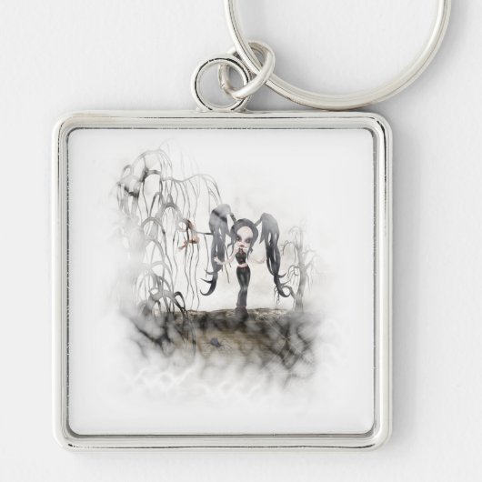 Sepia Gothic Girl Vignette Sleutelhanger (Voorkant)