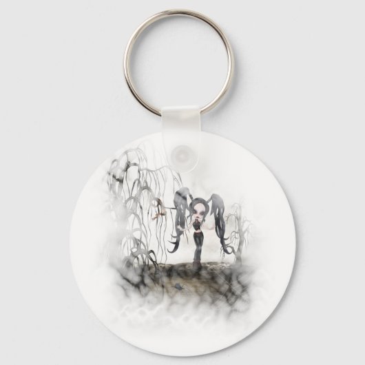 Sepia Gothic Girl Vignette Sleutelhanger (Voorkant)