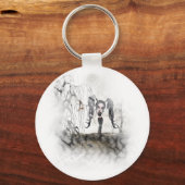 Sepia Gothic Girl Vignette Sleutelhanger (Voorkant)