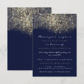 Sepia Goud Glitterend Glitter Blauw Marine Uitnodi Kaart (Voorkant / Achterkant)
