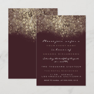 Sepia Goud Glitterende Glitter Bourgondië Uitnodig Kaart