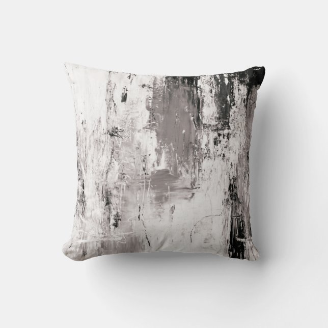 Sepia Grey Noir & Blanc Décor Abstrait Coussin (Recto)