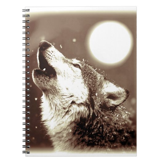 Sepia Howling Wolf op Moon Notitieboek (Voorkant)