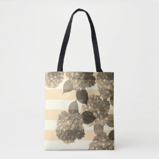 Sepia Hydrangea met Stripes Tas