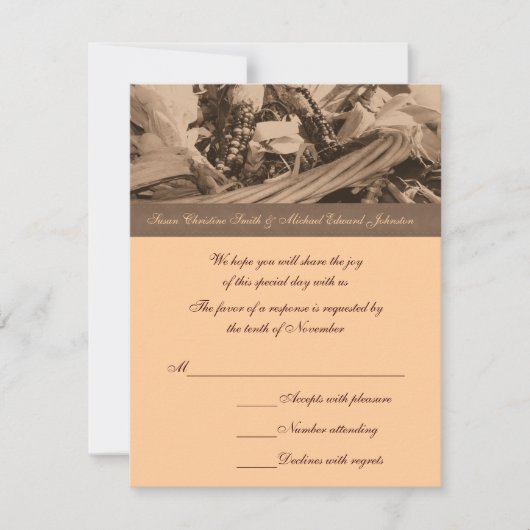 Sepia Indian Corn Basket Wedding Response RSVP (Voorkant)