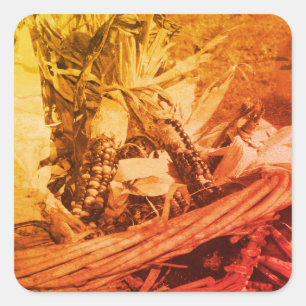  sepia Indian Corn in mandje Vierkante Sticker