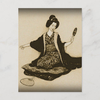 Sepia Japanse geisha die met een spiegel kijkt Briefkaart
